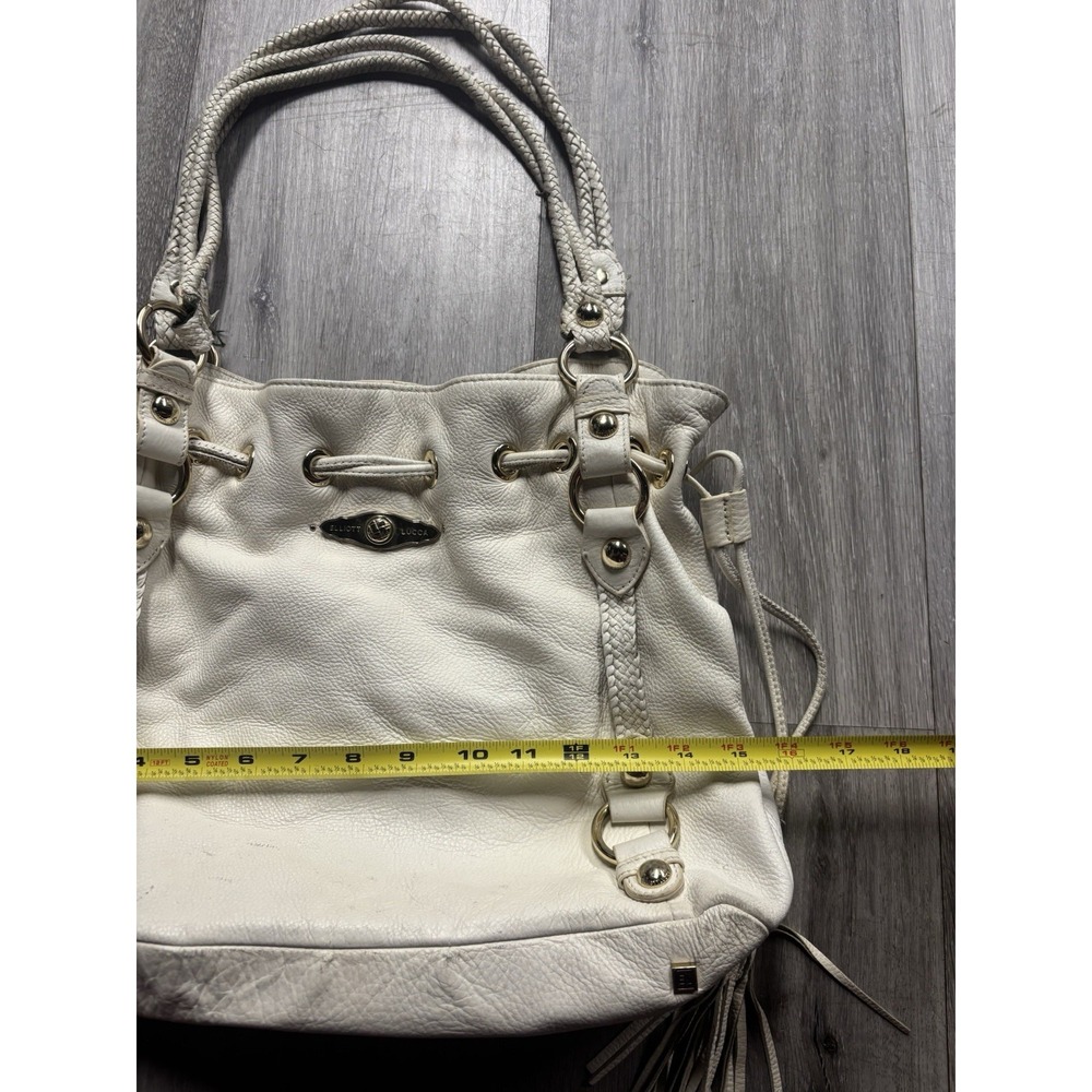 Vintage Elliott Lucca Leather White Top Handle Tassel Purse - Picture 7 of 8
